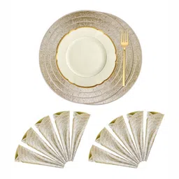 Aura Cream 12 Pieces Patterned Heat-Resistant Round Table Placemats-12
