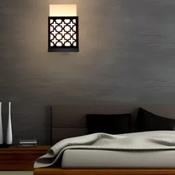 Gojeeva Black Wooden Square Shaped Wall Lamp-17