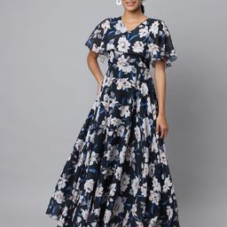 Sugathari Floral Print Flared Sleeve Georgette A-Line Midi Dress-image-21