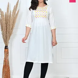 Moda Rapido Selection Of 2 Floral Embroidered Round Neck Pleated Pure Cotton Kurta-image-25