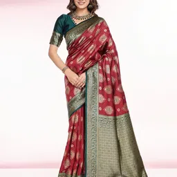 RICH & ROMAN Woven Design Zari Pure Silk Banarasi Saree-picture-36