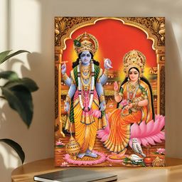 Art Street Red & Yellow Sri Lakshmi Narayan Printed Canvas Wall Art-56