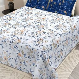 Nivasam Pindrop White & Blue Printed 200 TC King Bedsheet Set 2.28m x 2.54m-image-46