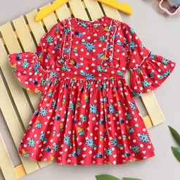 Bella Moda Girls Floral Printed Bell Sleeve Cotton Fit & Flare Dress-image-45
