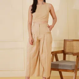 Stitchinc The Inversion Round Neck Cotton Linen Top & Flare Trousers With Waistcoat-image-28