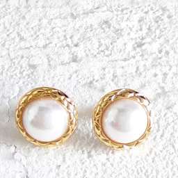 FIMBUL Gold-Plated Pearls Beaded Circular Shaped Studs-15