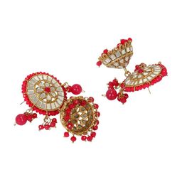 Anouk Gold-Plated And Pink Artificial Stones Studded And Beaded Dome Shaped Jhumkas image 5