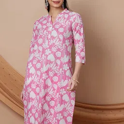 Melange by Lifestyle Floral Printed Mandarin Collar Straight Pure Cotton Kurta-image-89