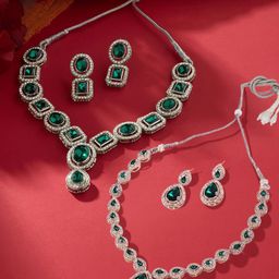 AMI Set Of 2 Silver-Plated Austrian Diamonds Stone-Studded Jewellery Sets-5