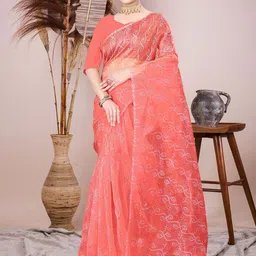 BAESD Bandhani Printed Organza Saree-image-5