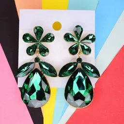 Anshenterpris Gold Plated Artificial Stones Studded Floral Drop Earrings-23