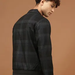 Richlook Men Mock Collar Checked Casual Bomber Reversible Jacket image 4