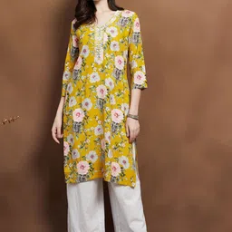 Melange by Lifestyle Floral Printed V Neck Kurta-image-97