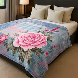 Signature Blue Floral Mild Winter 450 GSM Double Bed Blanket-picture-47