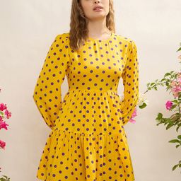 CORSICA Polka Dot Print Puff Sleeve A-Line Mini Dress-image-101