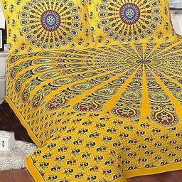Dhawariya's Yellow & Green Floral 144 TC Queen Bedsheet with 2 Pillow Covers-image-76