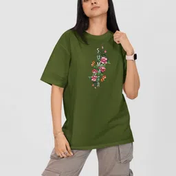 Moda Rapido Women Printed Drop-Shoulder Sleeves Applique T-shirt-image-68