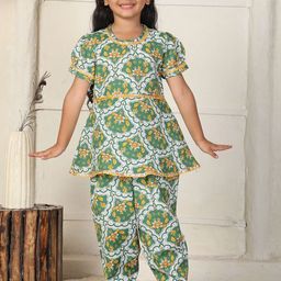 Cutiekins Girls Floral Printed Gotta Patti A-Line Kurta With Dhoti Pant-picture-32
