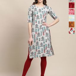 7Threads Women Pack of 6 Ethnic Motifs Printed Floral Crepe Kurta-image-69