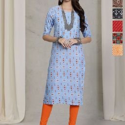 7Threads Selection Of 6 Ethnic Motifs Printed Straight Kurtas-image-71