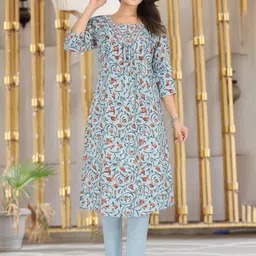 Art Avenue Women Floral Printed Cotton Kurta with Trousers-picture-24