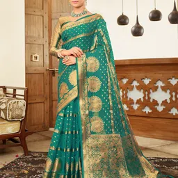 Moksha Trends Woven Design Zari Silk Blend Banarasi Saree-image-32