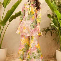 IMANA Floral Printed Pure Cotton Shirt Collar Tunic With Palazzos Co-Ords Set-picture-9