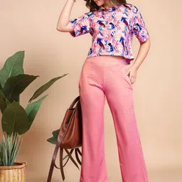 Mast & Harbour Printed Round Neck Top With Trouser-image-59