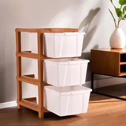 Kuber Industries White & Brown 3-Tier Storage Organisers-38
