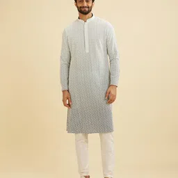 Manyavar Ethnic Motifs Embroidered Mandarin Collar Kurta With Pyjamas-picture-8