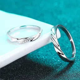 kazare Set Of 2 Rhodium-Plated Stone Studded Couple Finger Rings-6