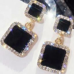 Estailo fashion Artificial Stones Studded Square Drop Earrings-image-86