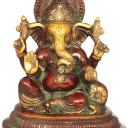 Exotic India Brown & Gold-Toned Ashirwad Ganesha Religious Idol Showpiece-image-28