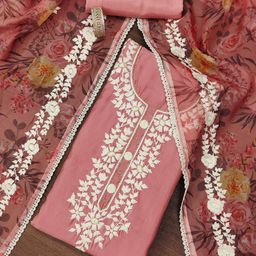 HERE&NOW Floral Embroidered Embellished Roman Silk Unstitched Dress Material-image-89