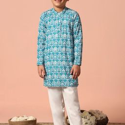 FASHION DREAM Boys Ethnic Motifs Printed Band Collar Straight Kurta With Pyjama-image-10