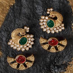 AMI Set Of 2 Gold-Plated Artificial Stones Studded Peacock Shaped Studs-88