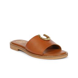 Viviblu Women Tan Embellished Leather Open Toe Flats-image-11