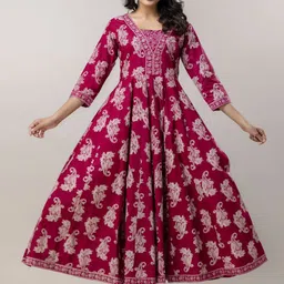 KIRNYA Women Ethnic Motifs Printed Gotta Patti Floral Anarkali Kurta-picture-13