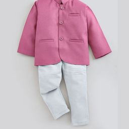 Hopscotch Boys 2 Pcs Purple & White Mandarin Collar Cotton Blazer & Trouser-picture-30