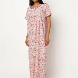 Juliet Women Ethnic Motifs Printed Round Neck Cotton Maxi Nightdress-picture-31