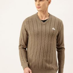 Monte Carlo Geometric Self design V-Neck Woollen Pullover-picture-35