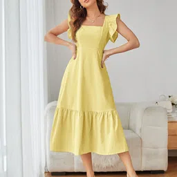 Sugathari Women Ruffled Flutter Sleeves Georgette A-Line Midi Dress-picture-47
