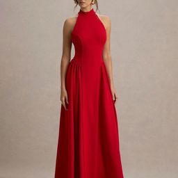 TRAQUILA Women Halter Neck Fit & Flare Maxi Dress-image-90