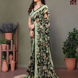 VELVINE Floral Poly Chiffon Saree-image-42
