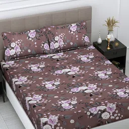 Myntra Elegant Homes Brown & Pink Printed 300 TC King Bedsheet Sets - 2.50 m x 2.25 m-image-83