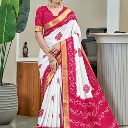 Pandadi Saree Bandhani Printed Zari Sarees With Printed Blouse Piece-image-71