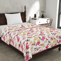BELLA CASA Magenta & Yellow Floral 110 GSM Single Bed Dohar-image-23