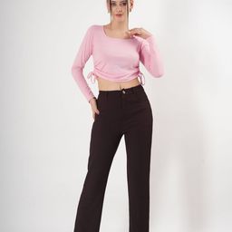 clobug Solid Long Sleeves Side Strings Fitted Crop Top image 2