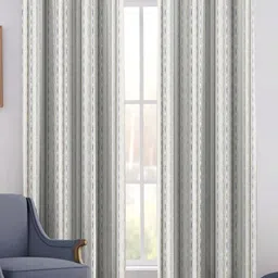 Trance Home Linen White & Grey 2 Pieces Striped Cotton Door Curtains-image-23