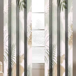 BELLA TRUE Orange & Green 2 Pieces Floral Regular Window Curtains-image-90